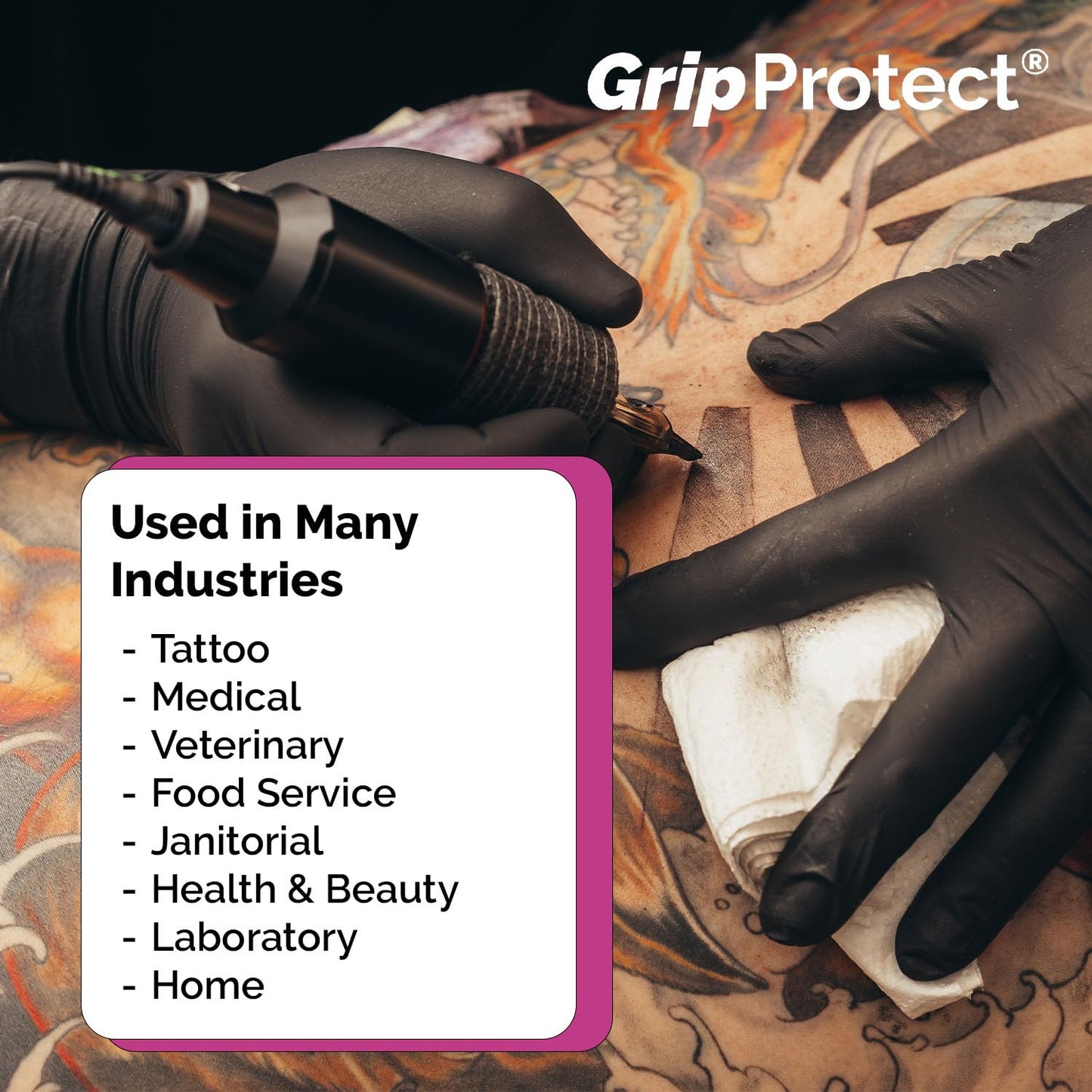 GripProtect® Precise Black Nitrile Gloves, Exam, 4 Mil, Food, Home, Cleaning, Medical/Dental, Tattoo (Large, 100)