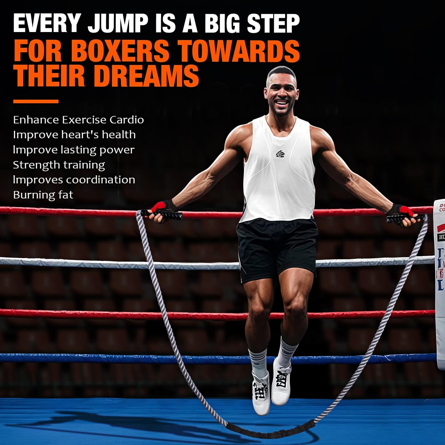 HOXWC Weighted Jump Rope, 2lb Heavy Duty Jump Rope for Fitness, Battle Rope for Fitness Training, Full Body Exercise at Home Gym for Men and Women, Strengthening Legs, Arms and Stabilizing Muscles