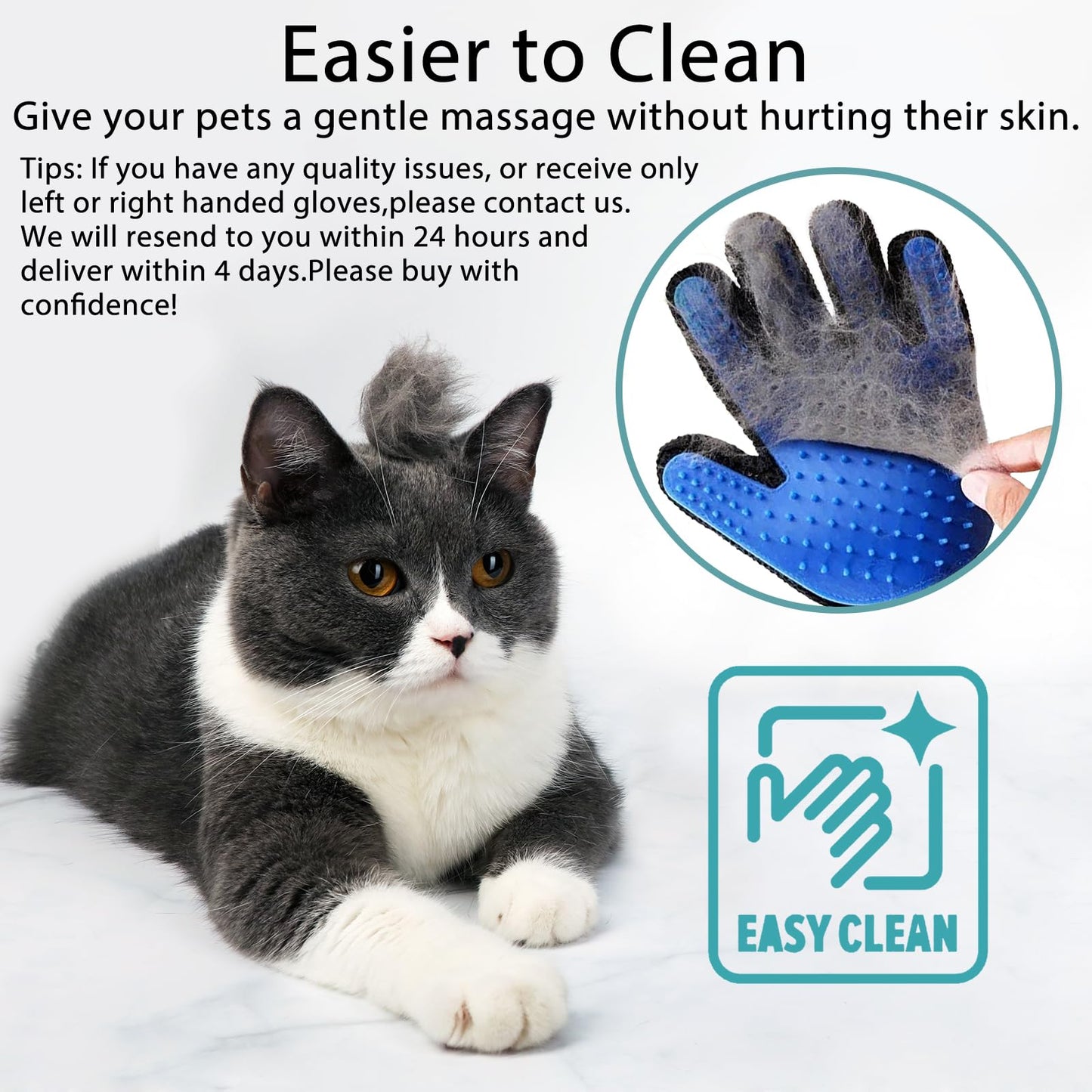 GJEASE Cat Grooming Glove Brush,Pet Hair Remover Tool,Reusable Dog Hair Fur Remover for Carpet,Furniture,Couch,Clothes,Eco-Friendly and High efficiency