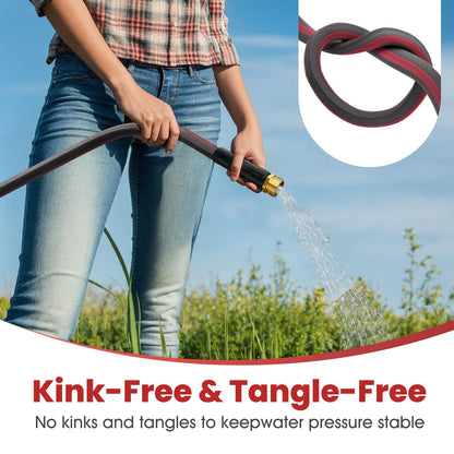 Haeteir 50ft Non-Expanding Garden Hose with 8-Layer Latex Core, Lightweight & Kink-Free, Flexible Heavy Duty Water Hose for Lawn, Yard, Car Washing (3/4" Solid Brass Fittings, Crush-Resistant)