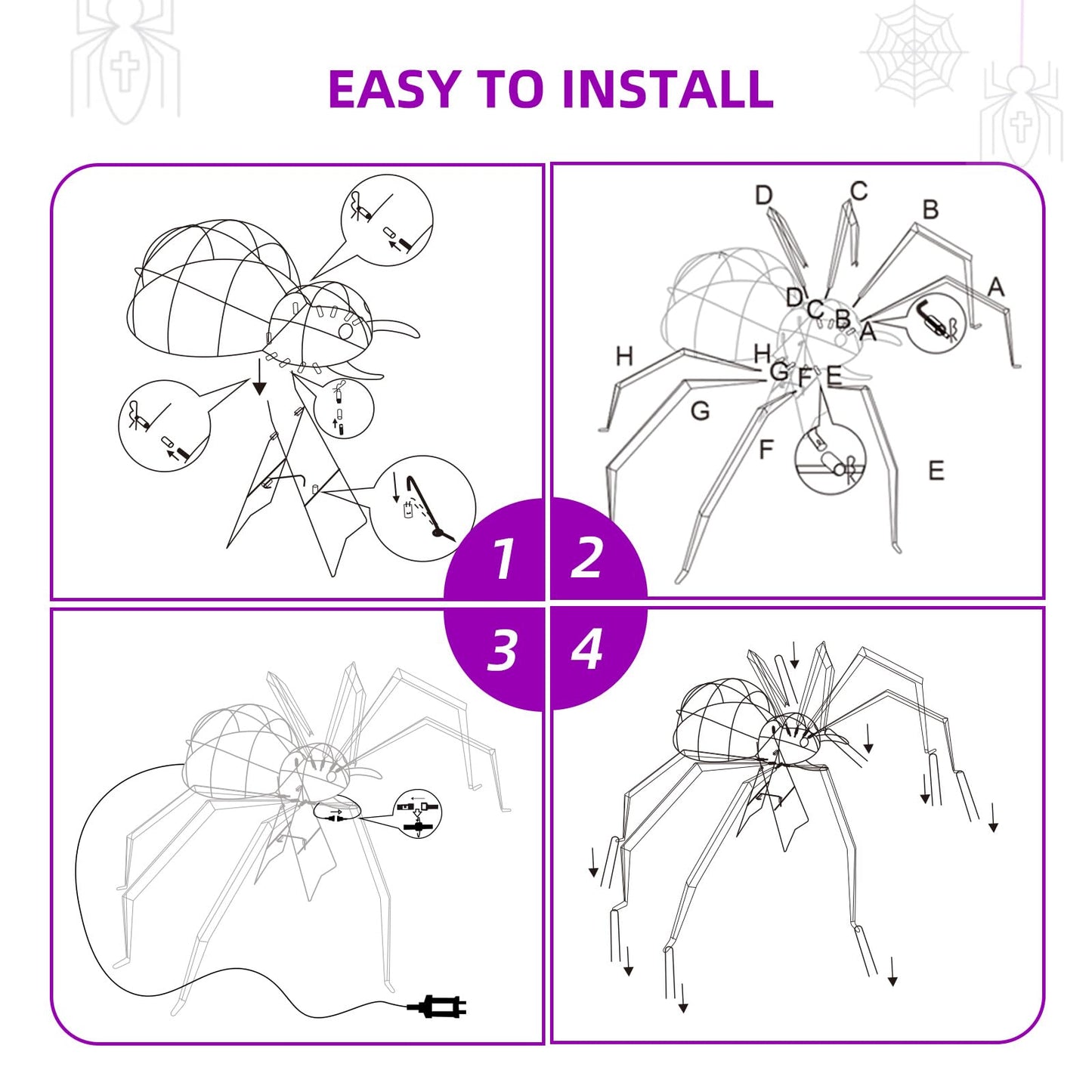 Halloween Decorations Outside Giant Spider - HOYECHI Outdoor Halloween Decor Lighted Spider 4.2FT, Light Up Spider with 90 LED Lights, Ground Stakes, for Front Yard Porch Gardens Lawns Party