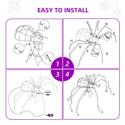 Halloween Decorations Outside Giant Spider - HOYECHI Outdoor Halloween Decor Lighted Spider 4.2FT, Light Up Spider with 90 LED Lights, Ground Stakes, for Front Yard Porch Gardens Lawns Party