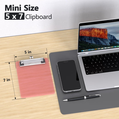 Juvealoe Mini Clipboard, 5 x 7 Plastic Small Pink Colored Clip Boards with Low Profile Clip, Memo Size for Classroom, Teacher, Students, School & Office Supplies