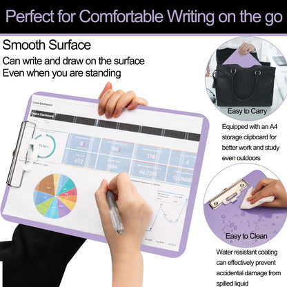 1 PCS A4 Clipboards,Plastic Clipboard with Pen Holder,Clip Boards 8.5x11 with Low Profile Clip,Cute Hanging Clipboard for School Office Supplies Clipboards for Kids,Portable ClipBoard for Nurse-Purple