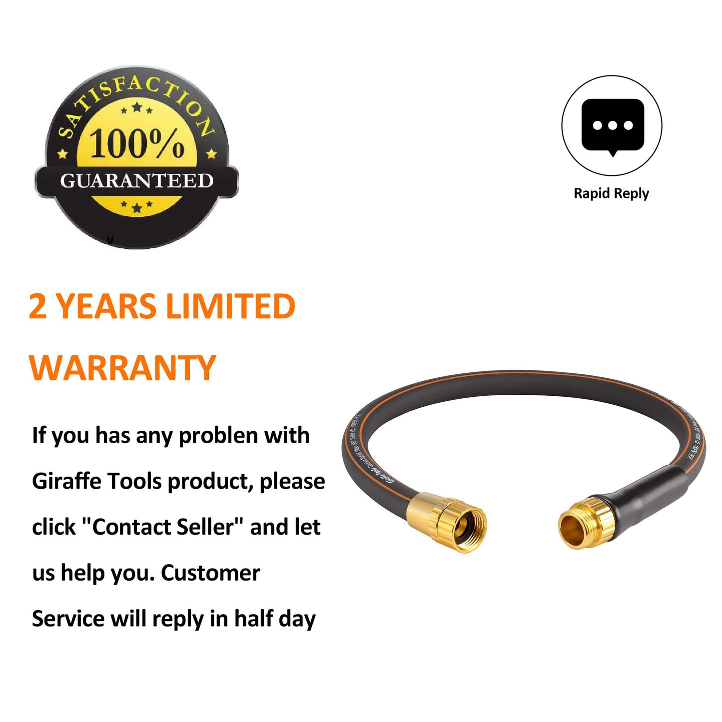 Giraffe Tools Garden Leader Hose 5/8 inch x 2.5ft, Short Water Hose Heavy Duty, Flexible, Lightweight Hybrid Hose with Bend Protection, Male to Female Fittings