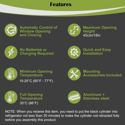 2PCS Auto Roof Vent Opener Automatic Greenhouse Window Opener for Ventilation Solar Heat Sensitive Auto Vent Kit Agriculture Gardening Tools Automatic Greenhouses Supplies (Single Spring Lifts 15 Lbs)