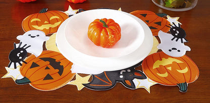 Halloween Pumpkin Table Runner and Placemats Cutwork Embroidered Fall Thanksgiving Autumn Harvest Table Decorations for Party Holiday Dinner (Placemats Set of 2 12"X18", 2)