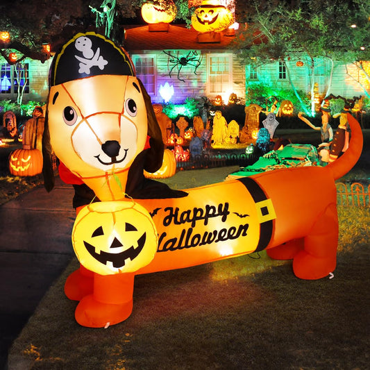 GOOSH 5 FT Halloween Inflatables Outdoor Decorations - Halloween Dog Blow Up Dachshund Inflatable with Build-in LEDs Pumpkin for Decpr Party Indoor Outdoor Yard Garden Lawn