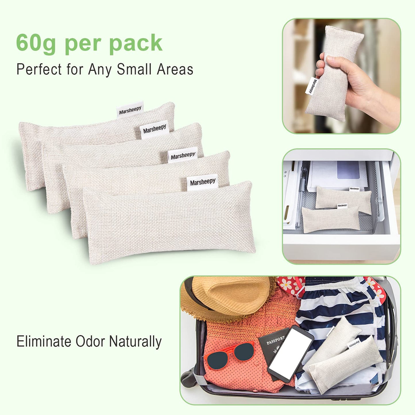 12 Pack Bamboo Charcoal Shoe Deodorizer Bags，Shoe Odor Eliminator,Charcoal Air Purifying Bags, Activated Charcoal Odor Absorber for Gym Bag, Car, Pet, Closet