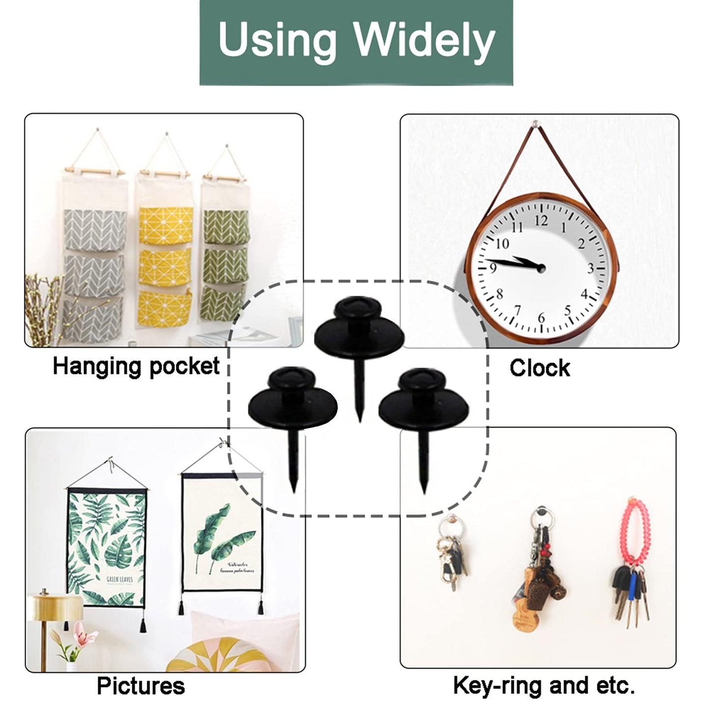 30 PCS Push Pins Picture Hangers Wall Hooks, Double Headed Thumb Tacks for Wall Hangings, Renter Friendly Decor Small Picture Frame Hangers for Drywall Cork Board Home Office Photo Decorations(Black)