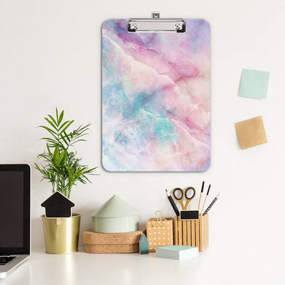 Hongri Plastic Cute Clipboard, Letter Size for Students, Teacher, Woman and Kids, Low Profile Clip, Decorative Pattern, Size 9 x 12.5 in, Dream Marble