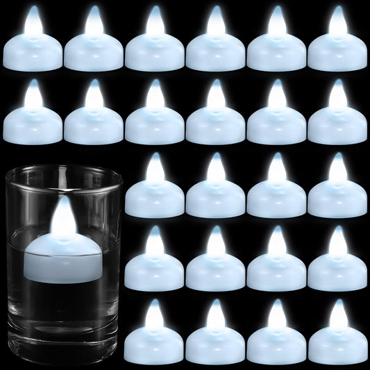 Honoson 24 Pack Flameless LED Floating Candles 1. 6'' Waterproof LED Floating Tealights Battery Water Activated Tealights for Weddings Pool Centerpiece Party Decor(White)