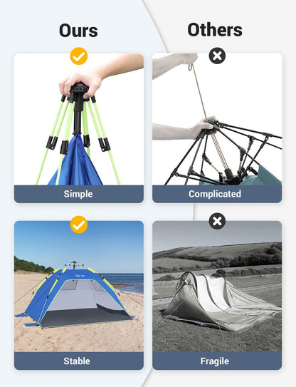 Glymnis Pop Up Beach Tent Sun Shade Shelter for 3-4 Person with UPF 50+, Lightweight & Easy Setup, Vent Windows & Zippered Door, Extended Floor Family Instant Beach Tent