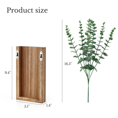 Dahey 2 Pack Wood Wall Planter Vase with Artificial Eucalyptus Farmhouse Wall Hanging Decor Pocket Planter for Indoor Fake Plants Greenery Flowers, livingroom Bedroom Kitchen Home Office Decoration
