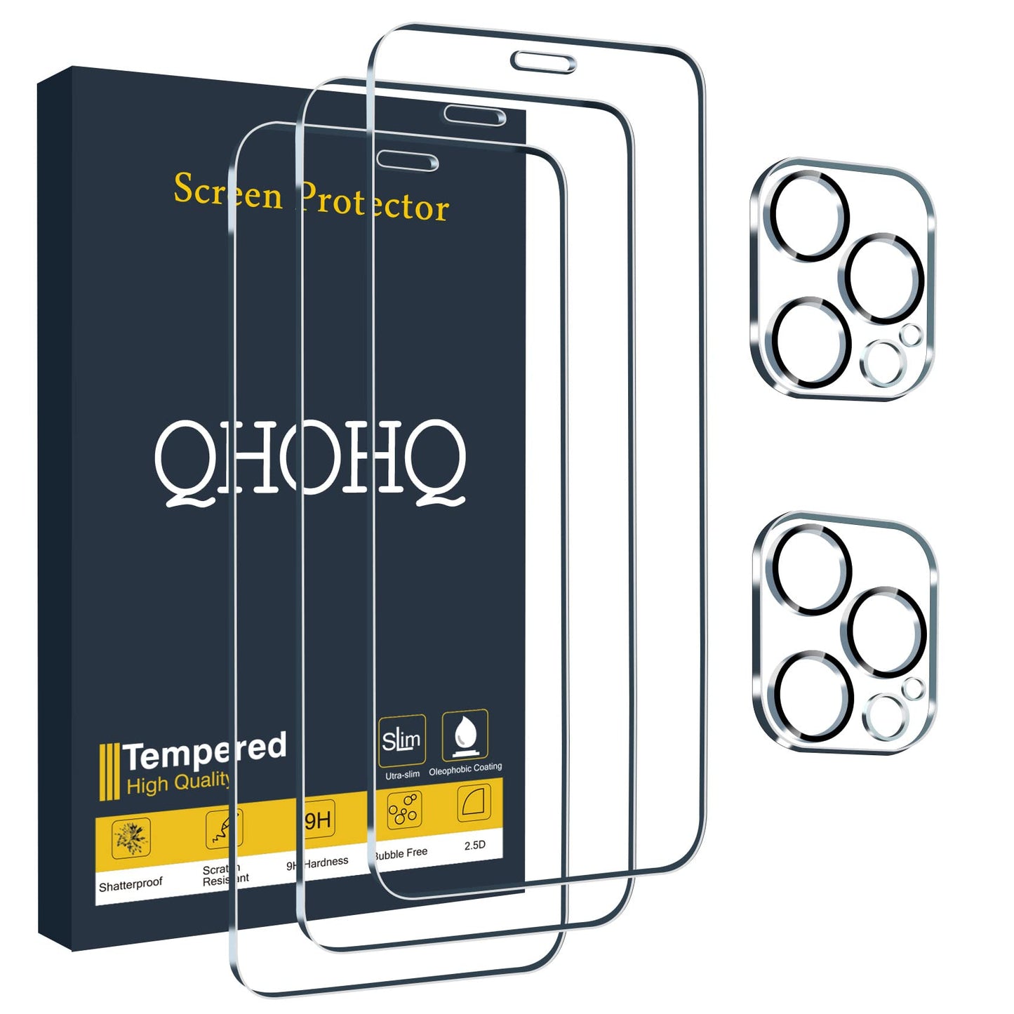 QHOHQ for iPhone 16 Pro Screen Protector with Camera Lens Protector, [Military Grade Shatterproof], Top 9H+ Tempered Glass, Full Edge Coverage, Ultra Durable, with Easy Installation Tool [3+3 Pack]