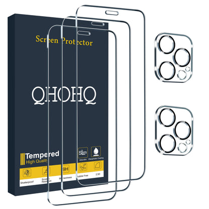 QHOHQ for iPhone 16 Pro Screen Protector with Camera Lens Protector, [Military Grade Shatterproof], Top 9H+ Tempered Glass, Full Edge Coverage, Ultra Durable, with Easy Installation Tool [3+3 Pack]
