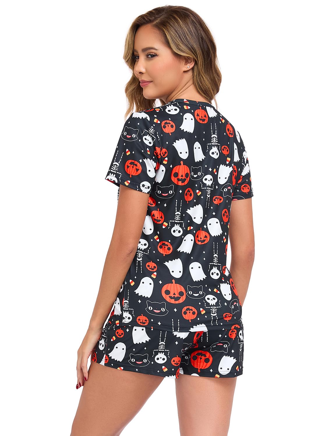 EISHOPEER Women's Halloween Short Tops & Pants Sleepwear Pajamas Sets Halloween Pumpkin XXL