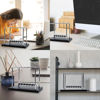 Large Newtons Cradle Pendulum with 7 Balls, 9inch Newtons Cradle Balance Balls, Science Physics Desk Toys, Office Home Desk Decoration, Calm Down Fidgets (Black Wooden Base)