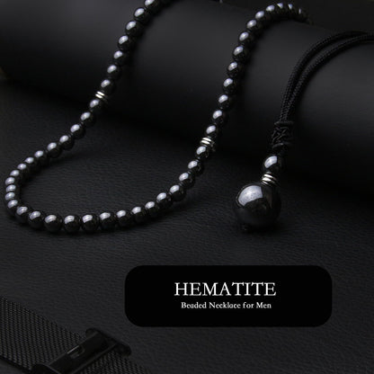 2Pcs Hematite Necklace - Beaded Necklace for Men - Protection Necklace Men Choker Necklaces Hematite Beads Pendant Jewelry Gifts for Men