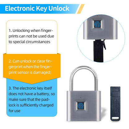KENRONE Fingerprint Padlock, Portable USB Charging with Reset Key, Smart Padlock Quick Unlock, Waterproof and Rustproof, Padlocks for School Locker, Warehouses, Gym, Homes, Office Cabinets