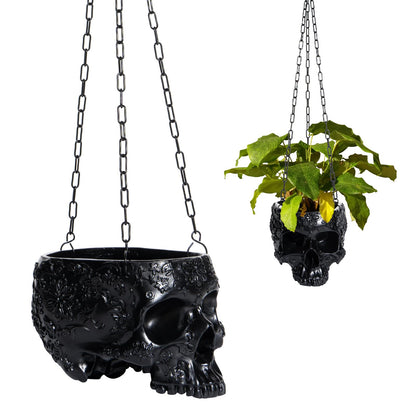 GUTE Hanging Skull Plant Planter Pot - with Metal Chain & Hook - 6" H Skulls Pot Indoor Plants & Flowers - Bowl & Serving, Skeleton Home Decor Decorations