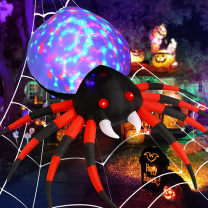 GOOSH 8 FT Width Halloween Inflatables Spider - Blow Up Yard Decorations with Magic Light - Halloween Outdoor Inflatables for Yard Garden Lawn Decor