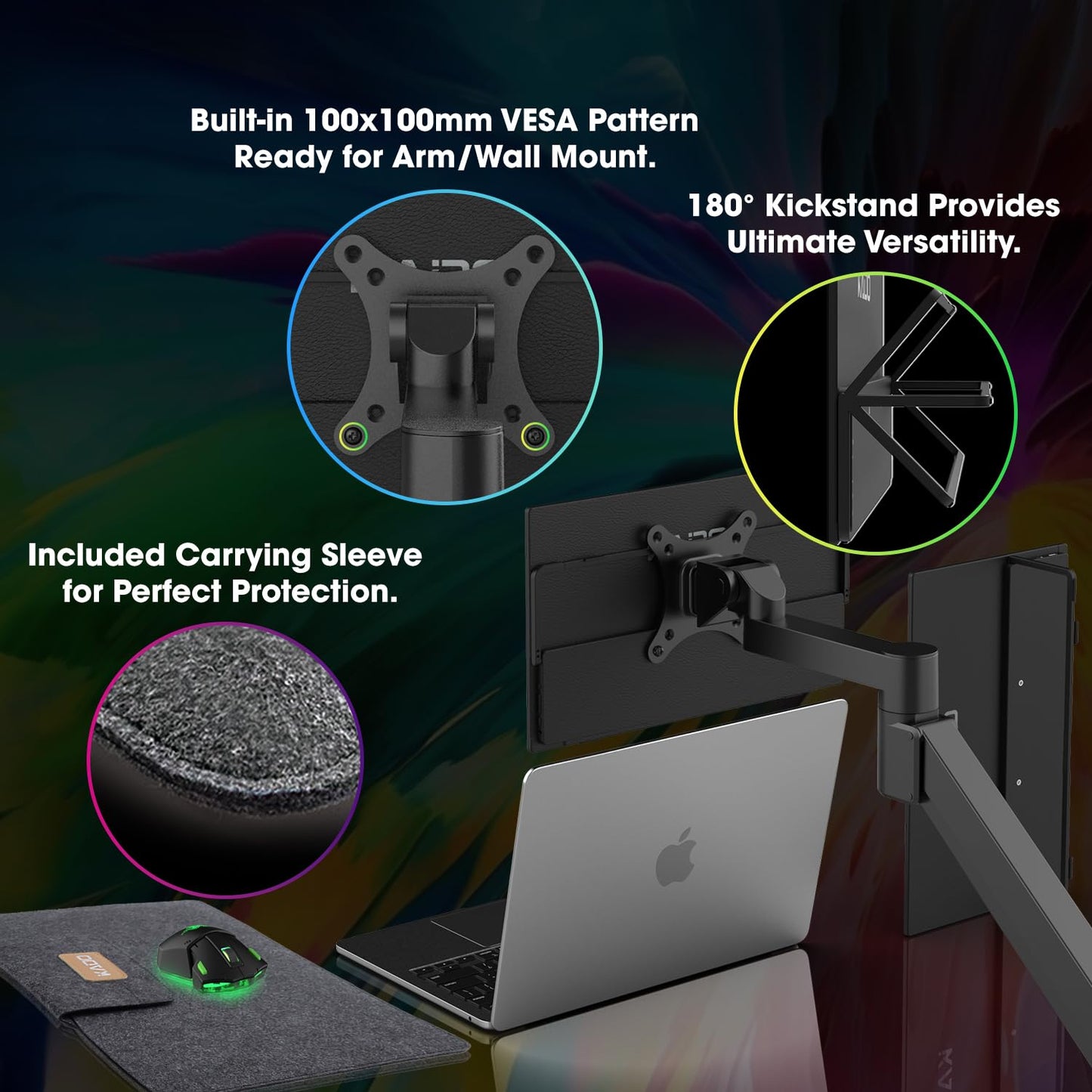 Kado Portable Monitor 15.6-Inch FHD 1080p, USB-C mini-HDMI Gaming Monitor IPS Display Built-in Speakers, External Display 180° Kickstand Wall/Arm Mount for Laptop PC Phone Mac Xbox PS4/PS5 Switch