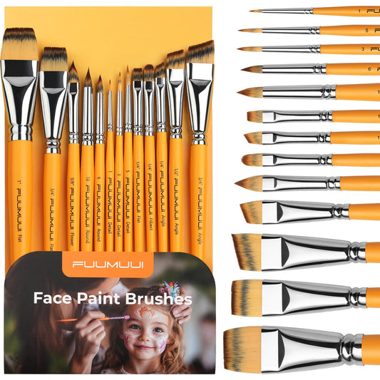 Face Painting Brushes, Fuumuui 13pcs Professional Synthetic Brushes for Face & Body Painting with Halloween, Cosplay, Costume & Theater - Acrylic Watercolor Oil Gouache