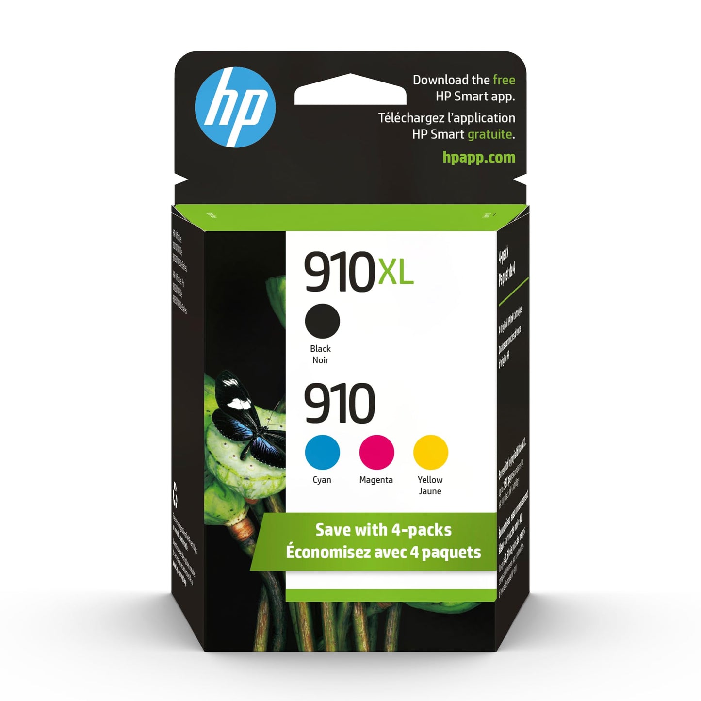 HP Original 910 Cyan, Magenta, Yellow / 910XL Black Ink Cartridges (4-Pack) | Works OfficeJet 8010, 8020 Series OfficeJet Pro 8020, 8030 Series | Eligible for Instant Ink | 3JB41AN