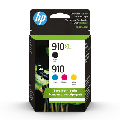 HP Original 910 Cyan, Magenta, Yellow / 910XL Black Ink Cartridges (4-Pack) | Works OfficeJet 8010, 8020 Series OfficeJet Pro 8020, 8030 Series | Eligible for Instant Ink | 3JB41AN