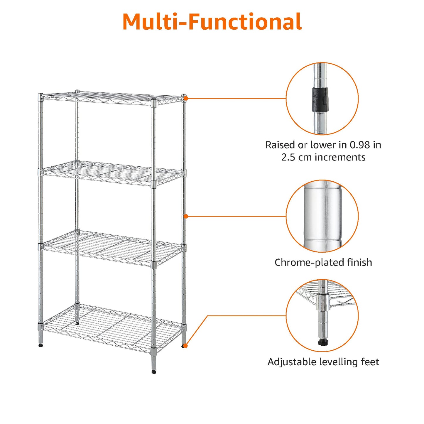 Amazon Basics 3-Shelf Adjustable Heavy Duty Steel Wire Rack Storage Shelving Organizer for Kitchen, Garage, 23.2" L x 13.4" W x 30" H, Black
