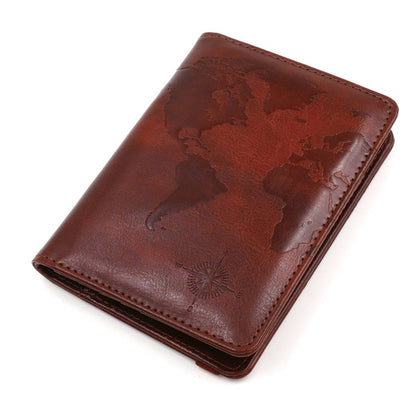 kandouren RFID Blocking Passport Holder Cover Case,Travel Luggage Passport Wallet Made with Brown Map Crazy Horse PU Leather for Men & Women