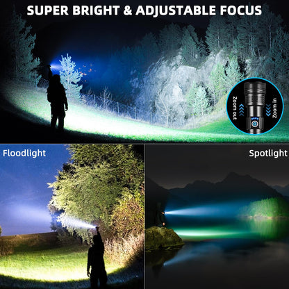 Flashlights High Lumens Rechargeable, Super Bright Flashlight, Adjustable Tactical Flashlight, 5Mode Flash Light High Powered, Waterproof LED Flashlight for Camping, Hiking, Home, Emergencies