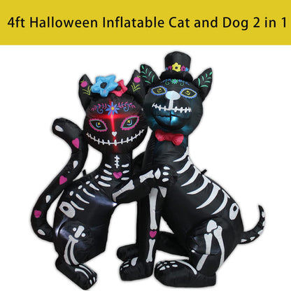 KITBONIS 4 Ft Halloween Inflatables Cat and Dog Day of The Dead Decorations Inflatable, Halloween Inflatables Outdoor Decorations with Built-in LED Lights for Front Yard Lawn Garden Party