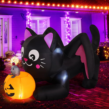COMIN 5 FT Halloween Inflatables Cat Outdoor Decorations Blow Up Yard Pumpkin with Built-in LEDs for Indoor Party Garden Lawn Decor