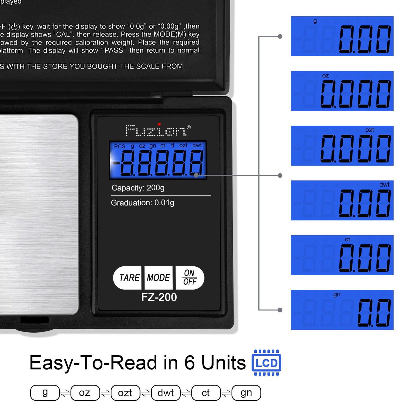 Fuzion Digital Pocket Scale, 200g/0.01g Gram Scale, Mini Scale Grams, Small Digital Scale, Small Food Scale, Jewelry Scale, Precision Scale with Tare, LCD