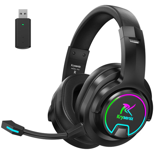 Krysenix PG3 Wireless Gaming Headset for PS4, PS5, PC - 2.4GHz 7.1 Surround Sound, Bluetooth Gaming Headphone with AI Detachable Noise Canceling Mic, 48-Hr Battery for Laptop, Switch, Mac (Black)