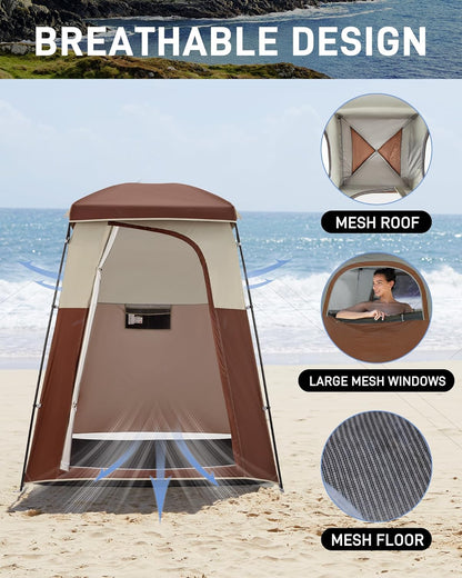 KingCamp Oversize Space Privacy Camping Outdoor Shower Enclosure Portable Shower Tent for Camping 1 Room Brown Changing Tent Dressing Room
