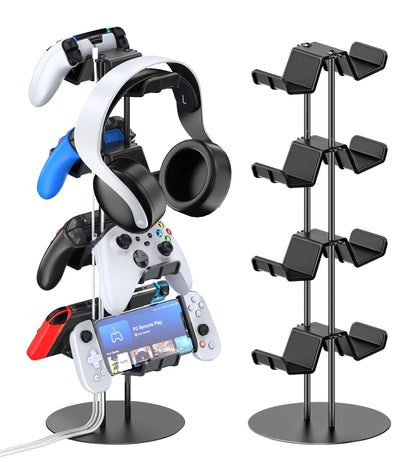 Kytok Controller Stand 4 Tiers with Cable Organizer for Desk, Universal Headphone Stand Compatible with Xbox PS5 PS4 Nintendo Switch, Headset Holder & Desk Mounts for 8 Packs Controller