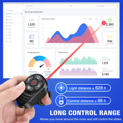 Dinofire USB Type C Wireless Presenter Remote Presentation Laser Pointer Finger Ring PowerPoint Clicker-Slide Advancer for Mac Laptop Class Office