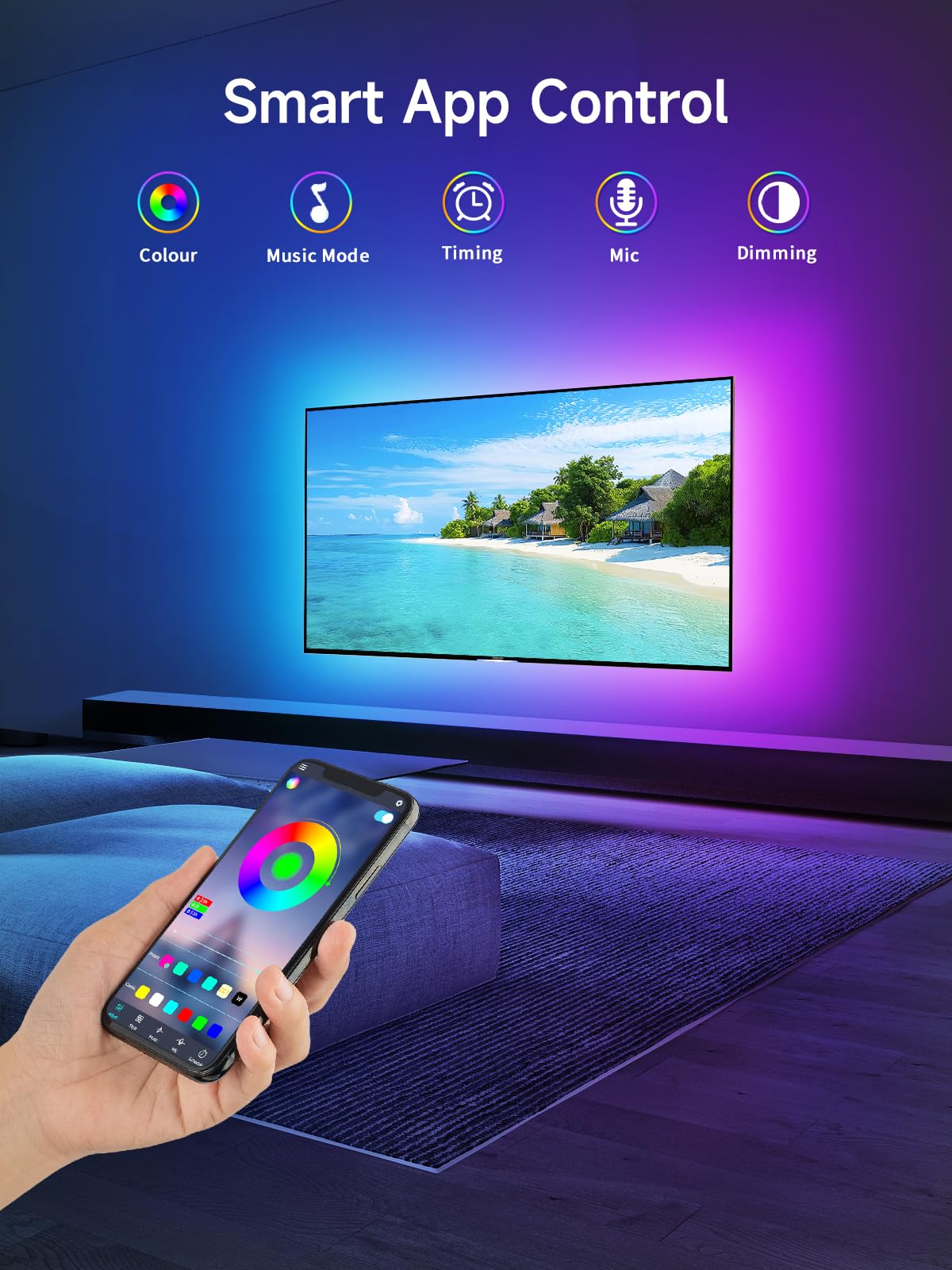 KANTUTOE LED Lights for TV, 16.4ft TV LED Backlight for 45-75in, RGB TV Backlight Behind Strip with Music Sync, Bluetooth APP and Remote Control Strip Lights USB Powered for Bedroom, Gaming