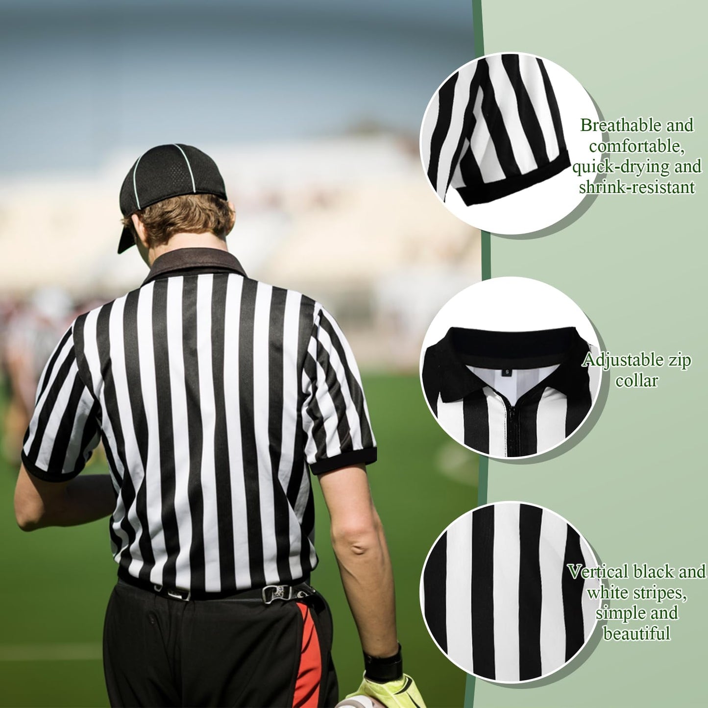 Syhood Men's Referee Shirt Stripe Umpire Jersey, Penalty Flag and Whistle for Football Soccer Sports and Halloween Cosplay(X-Large)