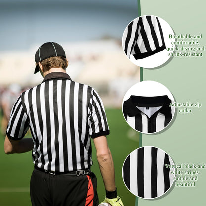 Syhood Men's Referee Shirt Stripe Umpire Jersey, Penalty Flag and Whistle for Football Soccer Sports and Halloween Cosplay(X-Large)
