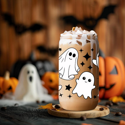Coolife Ghost Halloween Cup, 16 oz Tumbler Glass Cups w/Lids Straws - Spooky Iced Coffee Mug for Smoothie, Cute Halloween Gifts for Women, Girls - Boo Basket Stuffers, Spooky Gifts for Teens, Her