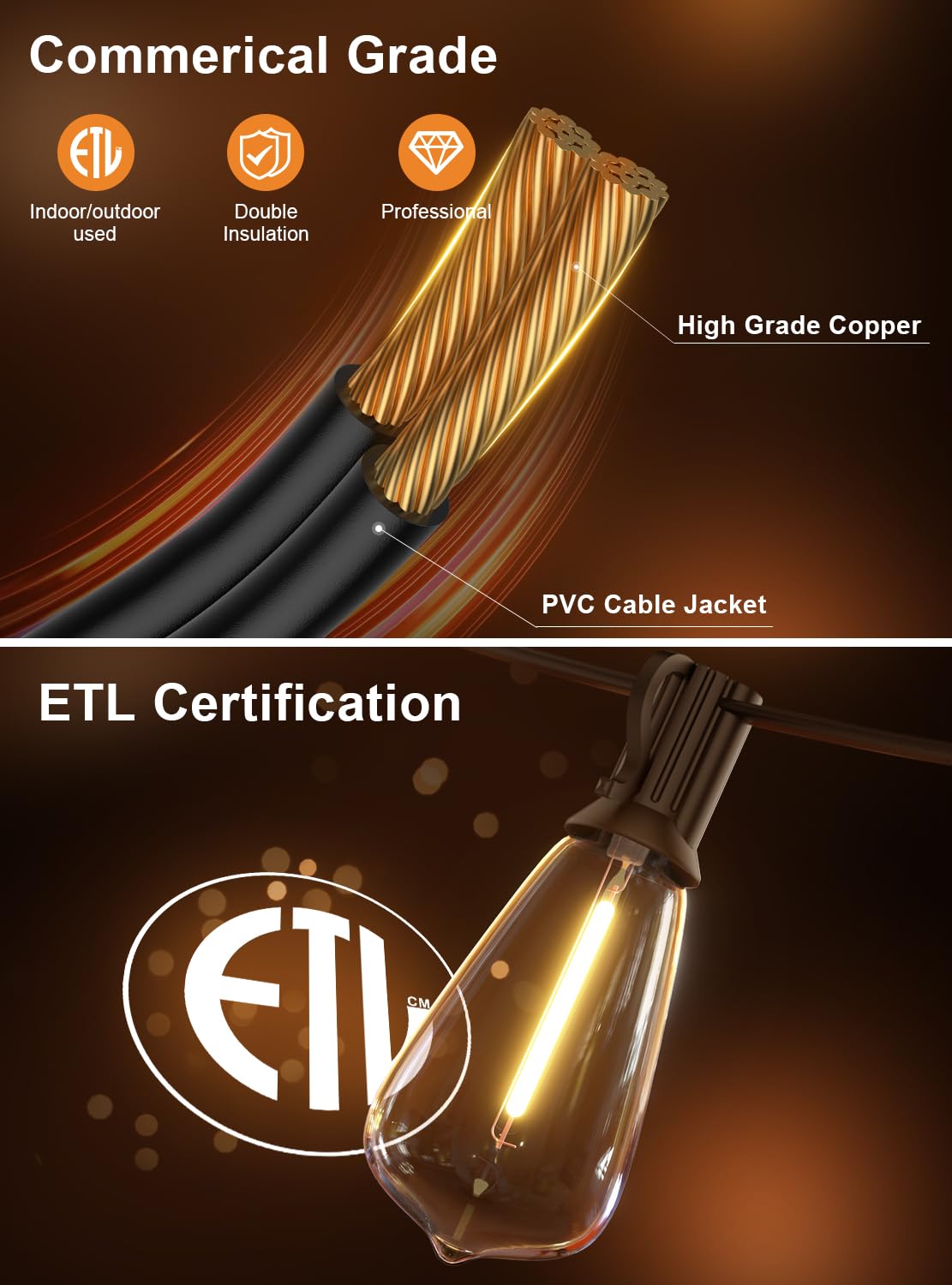 GPATIO Outdoor String Lights, 60FT Waterproof Patio Lights with 32 Hanging Globe ST38 Bulbs, 2700k Shatterproof for Backyard Gazebo Porch Garden Commerical Outside Decor