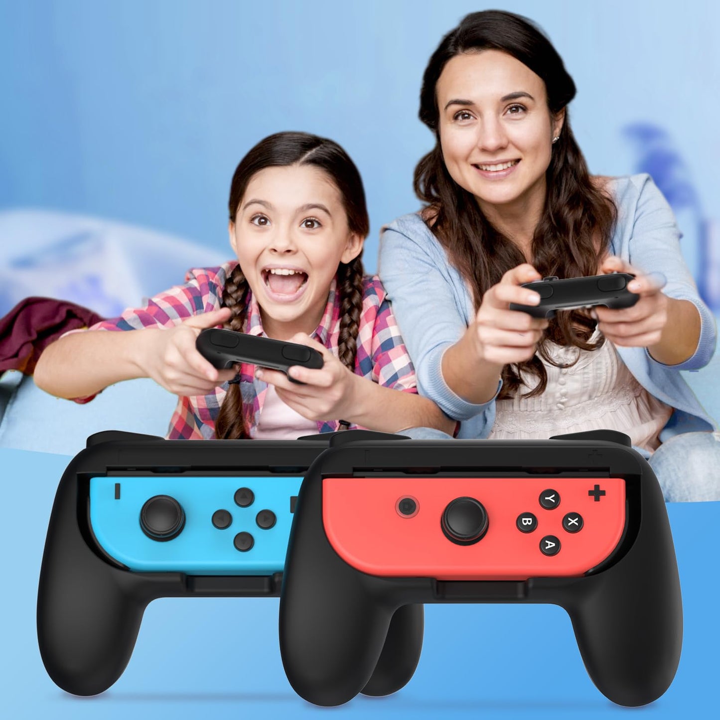 FASTSNAIL Grips for Nintendo Switch Joy-Con, Wear-resistant Handle Kit for Switch Joy Cons Controller, 2 Pack (Black)