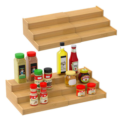 Lenwi Spice Rack Organizer for Cabinet 2Pack, 3 Tier Expandable Bamboo Spice Storage, Great for Kitchen Cabinet, Cupboard,Pantry and More(Natrual)