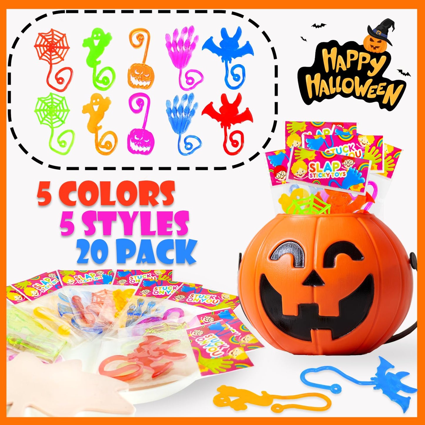 20 PCS Halloween Sticky Hands Party Favors Toys Gifts for Toddlers,Halloween Treats Non Candy for Kids,Boo Trick or Treat Basket Goodie Bag Stuffers Fillers,Classroom Prizes Trinket Decor for Boy Girl