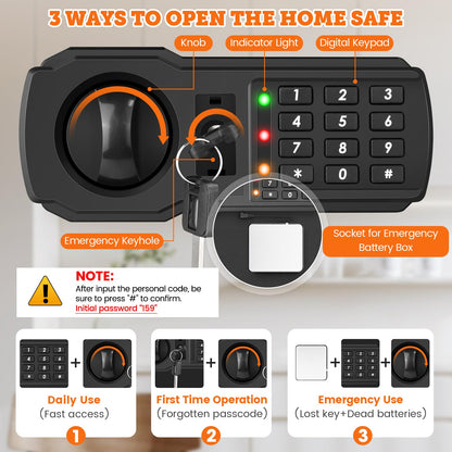 Large Fire proof Safe Box for HOME USE, 2.3 Cuft Digital Security Box with Combination Lock & Fireproof A4 Document Bag, Home Safe Fireproof Waterproof for Money Medicine Documents Valuables