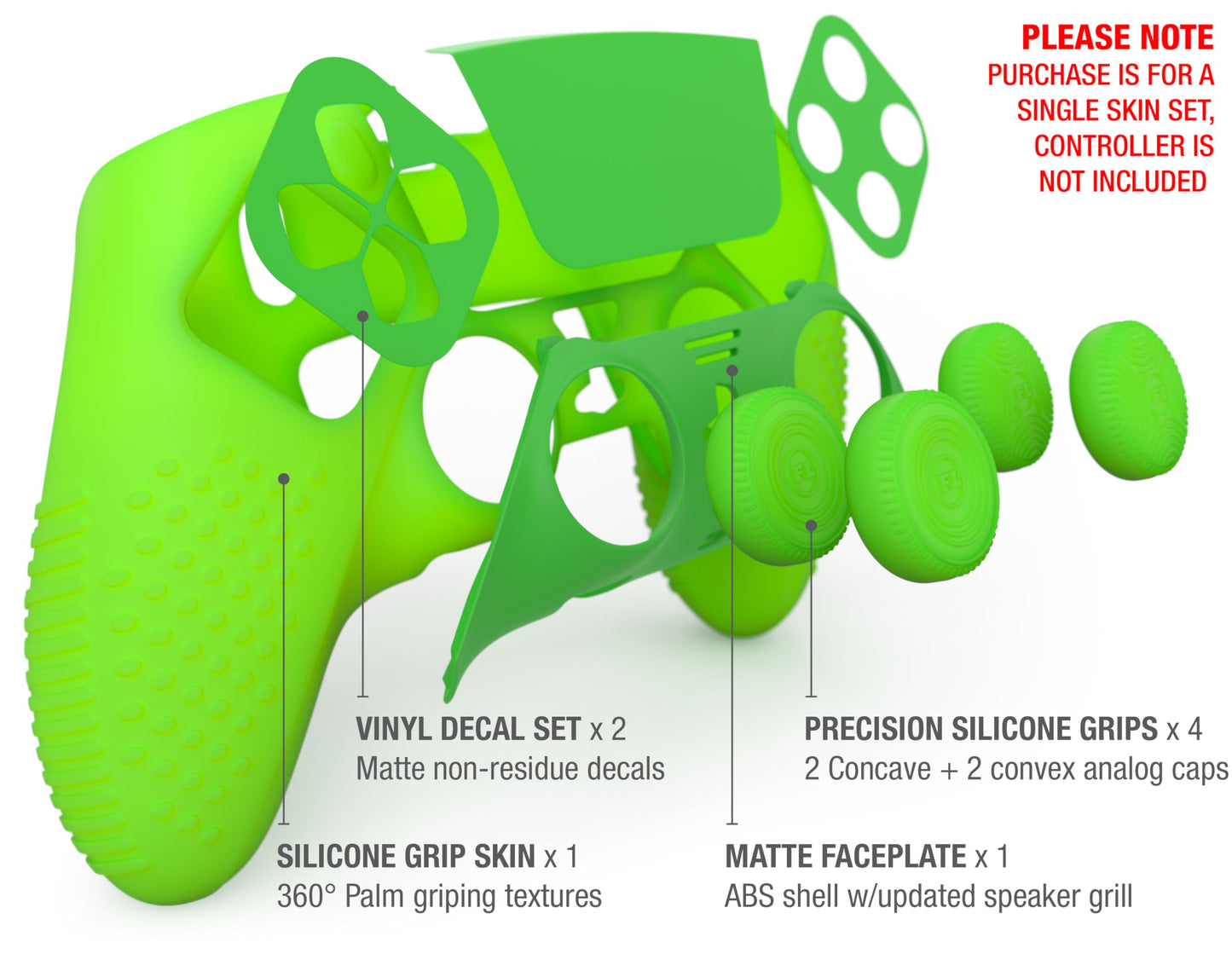 Foamy Lizard Eclipse PS5 Edge Controller Skin Combo Set | Dock Compatible, Protector Decals, Anti-Slip Soft Gel Silicone Cover, Faceplate Shell & Thumb Grips for PlayStation 5 DualSense Edge (Green)